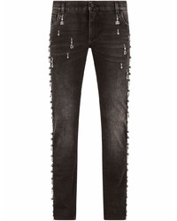 Мужские черные зауженные джинсы с украшением от Dolce & Gabbana