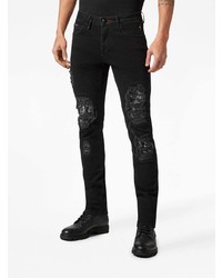 Мужские черные зауженные джинсы с украшением от Philipp Plein