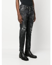 Мужские черные зауженные джинсы с украшением от DSQUARED2