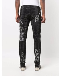Мужские черные зауженные джинсы с украшением от Philipp Plein