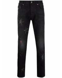 Мужские черные зауженные джинсы со звездами от John Richmond