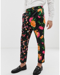 Мужские черные классические брюки с цветочным принтом от ASOS DESIGN