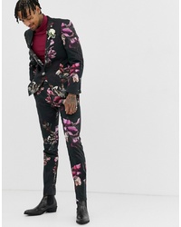 Мужские черные классические брюки с цветочным принтом от Twisted Tailor