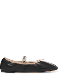 Черные кожаные балетки с украшением от Valentino