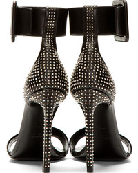 Черные кожаные босоножки на каблуке с украшением от Saint Laurent