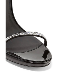 Черные кожаные босоножки на каблуке с украшением от Giuseppe Zanotti