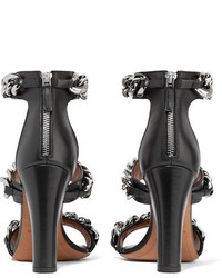 Черные кожаные босоножки на каблуке с украшением от Givenchy