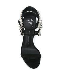 Черные кожаные босоножки на каблуке с украшением от Giuseppe Zanotti Design