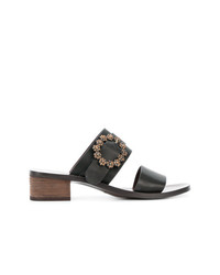 Черные кожаные босоножки на каблуке с украшением от See by Chloe