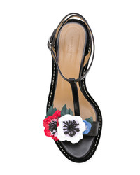 Черные кожаные босоножки на каблуке с цветочным принтом от Sonia Rykiel