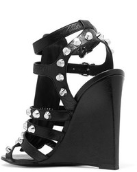Черные кожаные босоножки на каблуке с шипами от Balenciaga