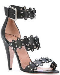 Черные кожаные босоножки на каблуке от RED Valentino