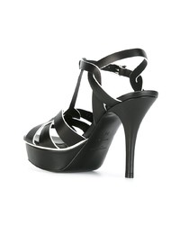 Черные кожаные босоножки на каблуке от Saint Laurent