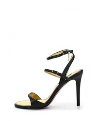 Черные кожаные босоножки на каблуке от Cuplé