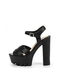 Черные кожаные босоножки на каблуке от Diamantique