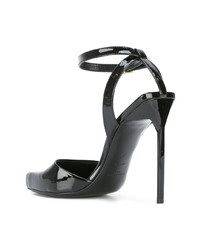 Черные кожаные босоножки на каблуке от Saint Laurent