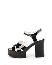 Черные кожаные босоножки на каблуке от Elche