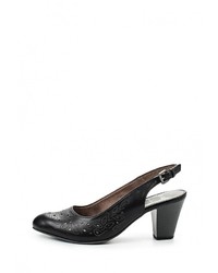 Черные кожаные босоножки на каблуке от Jana