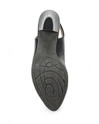 Черные кожаные босоножки на каблуке от Jana