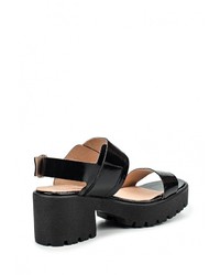 Черные кожаные босоножки на каблуке от La Coleccion