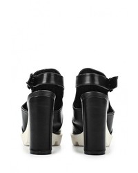 Черные кожаные босоножки на каблуке от LOST INK