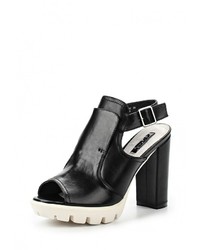 Черные кожаные босоножки на каблуке от LOST INK