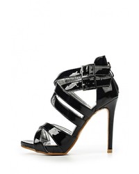 Черные кожаные босоножки на каблуке от Mimoda