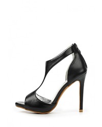 Черные кожаные босоножки на каблуке от Mimoda