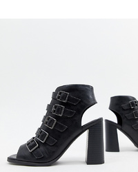 Черные кожаные босоножки на каблуке от New Look