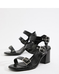 Черные кожаные босоножки на каблуке от New Look Wide Fit