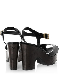 Черные кожаные босоножки на каблуке от Fendi