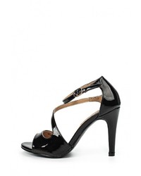 Черные кожаные босоножки на каблуке от Raxmax