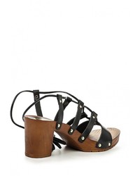 Черные кожаные босоножки на каблуке от River Island