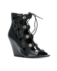 Черные кожаные босоножки на каблуке от Strategia