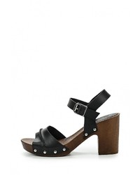 Черные кожаные босоножки на каблуке от Spot On