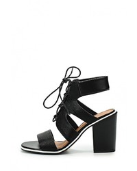 Черные кожаные босоножки на каблуке от Spot On