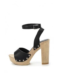 Черные кожаные босоножки на каблуке от Spot On