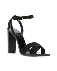 Черные кожаные босоножки на каблуке от Saint Laurent