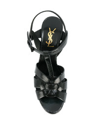 Черные кожаные босоножки на каблуке от Saint Laurent