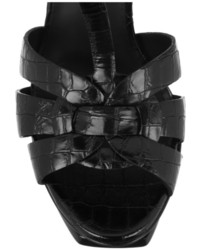 Черные кожаные босоножки на каблуке от Saint Laurent