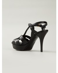 Черные кожаные босоножки на каблуке от Saint Laurent