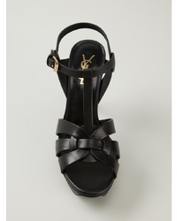 Черные кожаные босоножки на каблуке от Saint Laurent