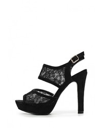 Черные кожаные босоножки на каблуке от Tulipano