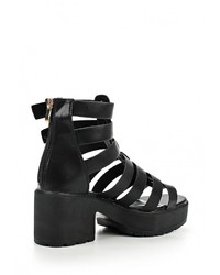 Черные кожаные босоножки на каблуке от Tulipano