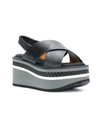 Черные кожаные босоножки на танкетке от Clergerie