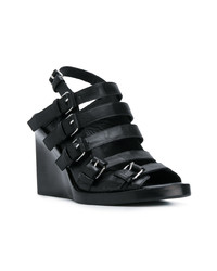 Черные кожаные босоножки на танкетке от Ann Demeulemeester