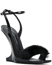 Черные кожаные босоножки на танкетке от Giuseppe Zanotti Design