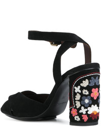 Женские черные кожаные босоножки с вышивкой от See by Chloe