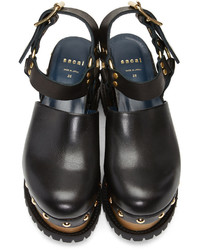 Женские черные кожаные босоножки от Sacai