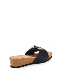 Женские черные кожаные босоножки от Flyfor